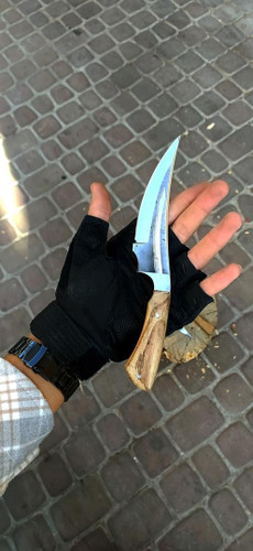 چاقو ابرویی زنجان طول کار 24 سانت قبضه فولادی  جنس دسته چوب نارون جنس تیغه فولاد فنر
